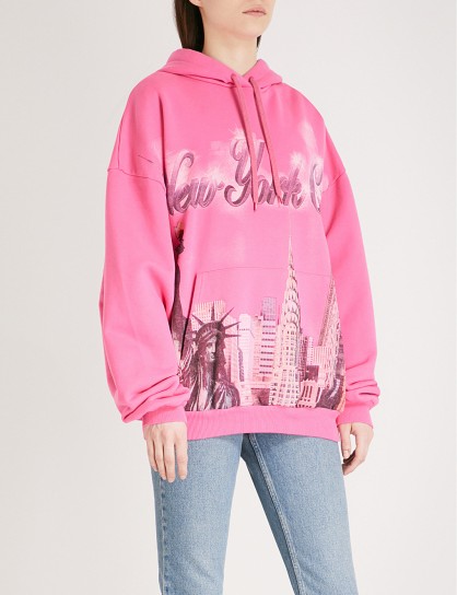 BALENCIAGA New York City cotton-jersey hoody | designer pink printed hoodies