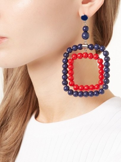 MARNI Beaded square-hoop earrings ~ navy and red statement jewellery - flipped