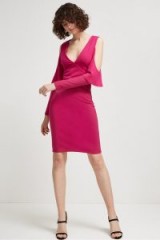 French Connection BEAU VISCOSE JERSEY COLD-SHOULDER DRESS MAGENTA HAZE – pink plunge front party dresses