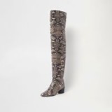 River Island Beige snake slouch over the knee boots