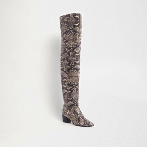 River Island Beige snake slouch over the knee boots - flipped