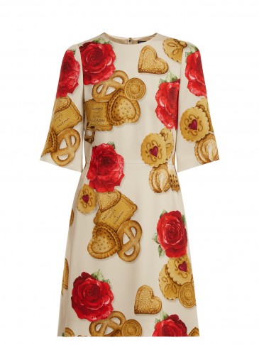 DOLCE & GABBANA Biscotti and rose-print cady dress ~ beautiful Italian dresses
