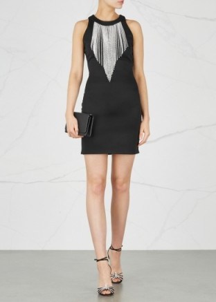 BALMAIN Black fringed neck crystal-embellished mini dress | chic party dresses | luxe LBD - flipped