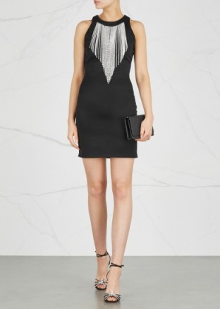 BALMAIN Black fringed neck crystal-embellished mini dress | chic party dresses | luxe LBD