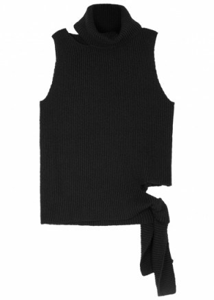 MILLY Black cut-out ribbed jumper | sleeveless roll neck jumpers - flipped