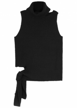 MILLY Black cut-out ribbed jumper | sleeveless roll neck jumpers