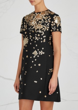 VALENTINO Black embellished wool blend dress ~ chic lbd ~ sequin shift dresses