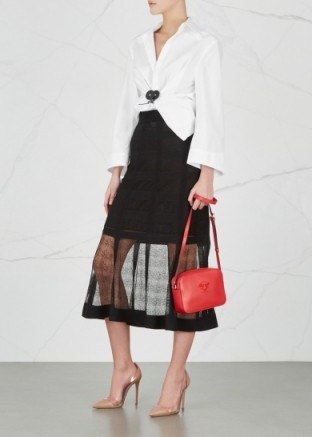 ALEXANDER MCQUEEN Black lace-knit silk skirt | luxe semi sheer midi skirts - flipped