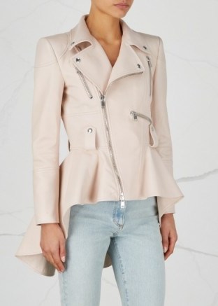 ALEXANDER MCQUEEN Blush peplum leather jacket ~ luxe outerwear - flipped