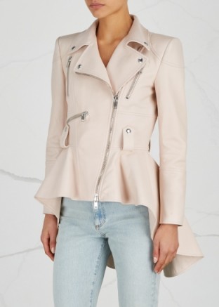 ALEXANDER MCQUEEN Blush peplum leather jacket ~ luxe outerwear