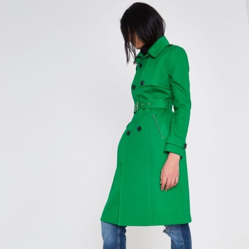 River Island Bright green belted trench coat - flipped