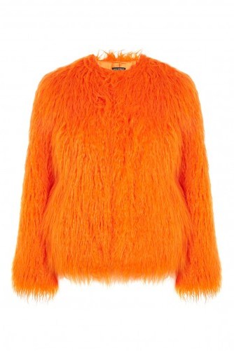 Topshop Brighty Mongolian Faux Fur Coat | orange shaggy coats - flipped
