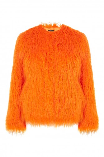 Topshop Brighty Mongolian Faux Fur Coat | orange shaggy coats