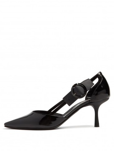 FABRIZIO VITI Buckle-embellished black patent-leather pumps ~ chic cut-out shoes - flipped