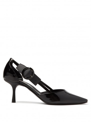 FABRIZIO VITI Buckle-embellished black patent-leather pumps ~ chic cut-out shoes