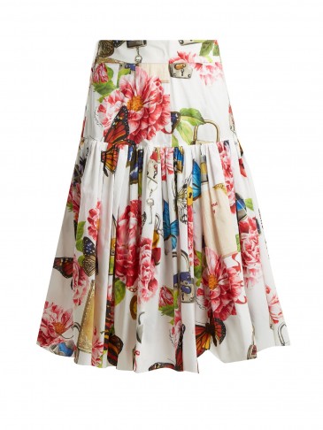 DOLCE & GABBANA Butterfly and padlock-print cotton-poplin drop waist pleated skirt ~ Italian made skirts ~ beautiful clothing