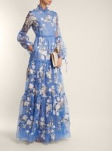 ERDEM Cassandra cornflower-blue floral-embroidered silk-organza gown ~ tiered gowns ~ romantic event wear