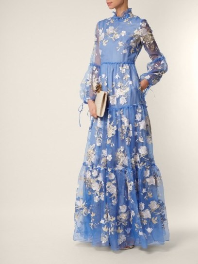 ERDEM Cassandra cornflower-blue floral-embroidered silk-organza gown ~ tiered gowns ~ romantic event wear - flipped
