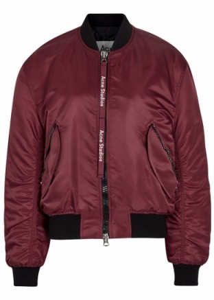 ACNE STUDIOS Clea burgundy nylon bomber jacket ~ casual style