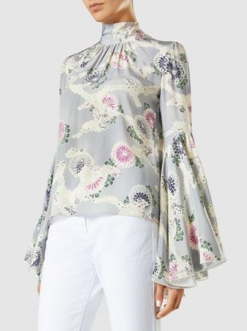 CO‎ Floral-Print Silk Crepe De Chine Top | chic wide sleeve, high neck tops - flipped