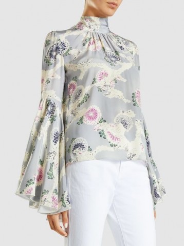 CO‎ Floral-Print Silk Crepe De Chine Top | chic wide sleeve, high neck tops