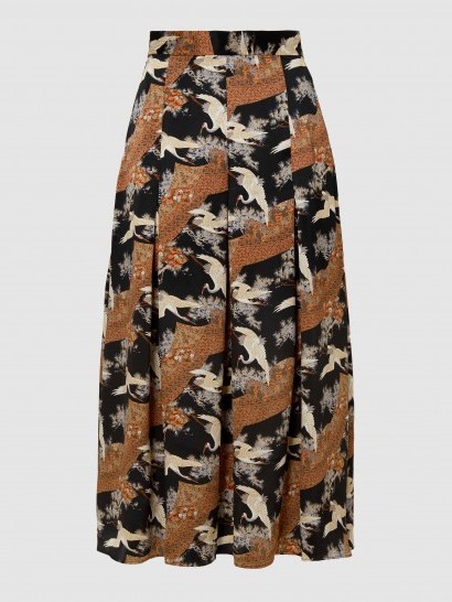 ‎CO‎ Printed Silk-Twill Pleated Midi Skirt | bird print skirts - flipped