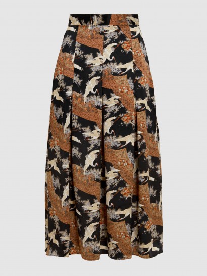 ‎CO‎ Printed Silk-Twill Pleated Midi Skirt | bird print skirts