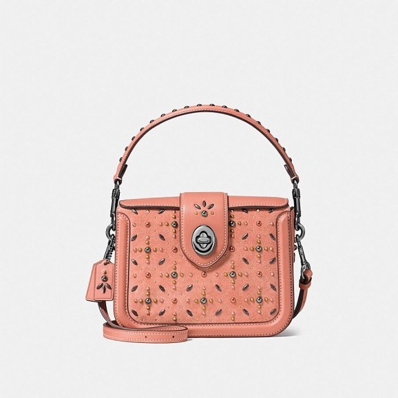 COACH Page Crossbody With Prairie Rivets in Melon | embellished top handle bags - flipped