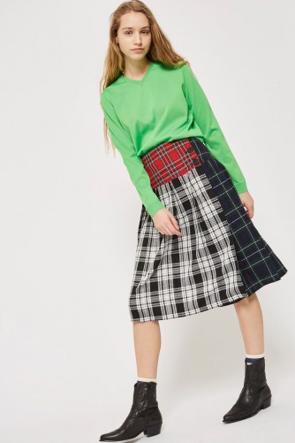 Topshop Colourblock Check Kilt Skirt | tartan midi skirts