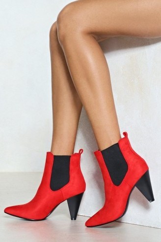 NASTY GAL Cone With the Wind Chelsea Boot – red ankle boots - flipped