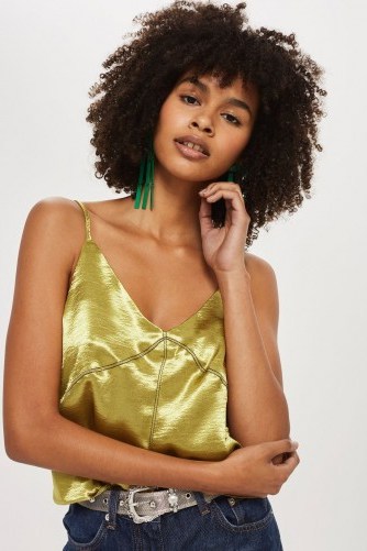 Topshop Chartreuse Contrast Stitch Camisole Top | yellow-green strappy tops | silky camisoles - flipped
