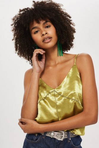 Topshop Chartreuse Contrast Stitch Camisole Top | yellow-green strappy tops | silky camisoles