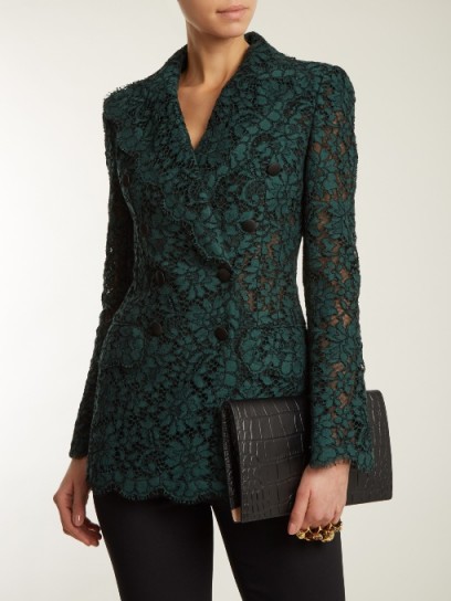 DOLCE & GABBANA Cordonetto-lace double-breasted blazer ~ green blazers ~ beautiful Italian jackets