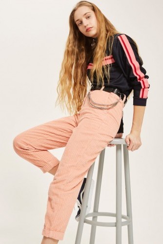 TOPSHOP Corduroy High Waisted Peg Trousers – pink cords - flipped