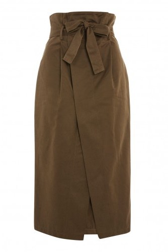 Topshop Cotton Twill Wrap Midi Skirt | paper bag waist skirts - flipped