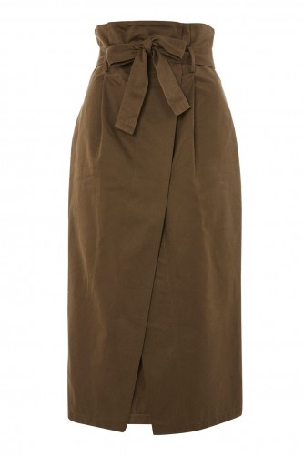 Topshop Cotton Twill Wrap Midi Skirt | paper bag waist skirts