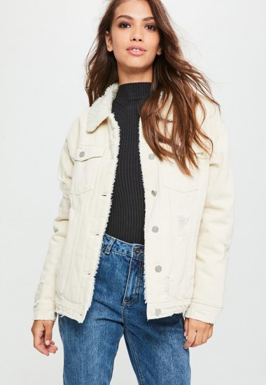 Missguided cream borg lined denim jacket – casual winter style