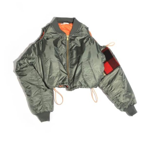 Romeo Hunte New York Crop Bomber Jacket | cold shoulder jackets | cut-out