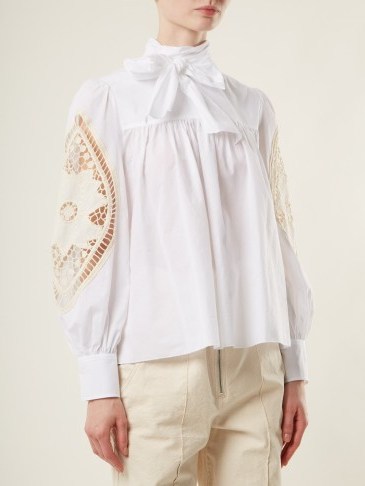 SEE BY CHLOÉ Crotchet-embellished cotton blouse ~ high neck blouses - flipped