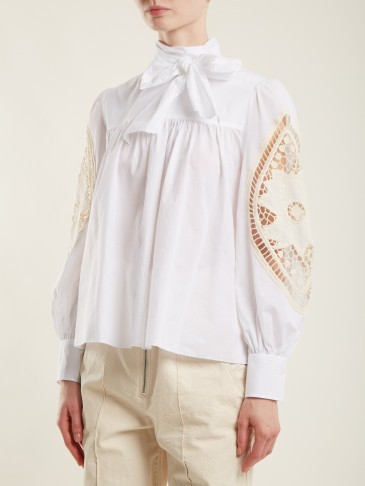 SEE BY CHLOÉ Crotchet-embellished cotton blouse ~ high neck blouses