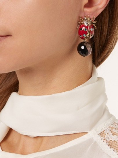 ETRO Crystal-embellished brass ladybird drop earrings ~ statement jewellery - flipped