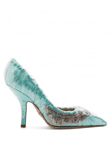 PACIOTTI BY MIDNIGHT Crystal-embellished ruched satin pumps ~ mint-green courts ~ luxe court shoes