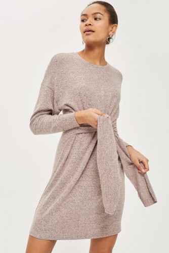 Topshop Cut and Sew Jumper Dress | pink front tie waist sweater dresses | chic knitwear