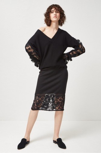 French Connection DELOS LUCKY LAYER PENCIL SKIRT – black lace hem skirts - flipped