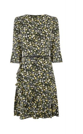 OASIS DITSY TEA DRESS ~ floral print fluted sleeve dresses - flipped