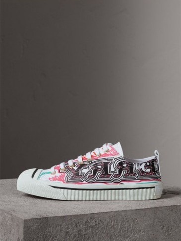 BURBERRY Doodle Print Coated Cotton Trainers | designer sneakers - flipped