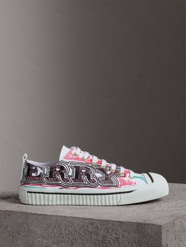BURBERRY Doodle Print Coated Cotton Trainers | designer sneakers