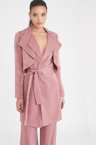 LAVISH ALICE Double Layer Satin Trench Coat | luxe blush-pink coats - flipped