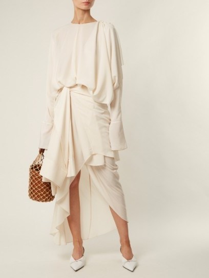 A.W.A.K.E. Draped shirt-overlay cream dress ~ chic style - flipped