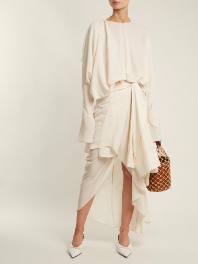 A.W.A.K.E. Draped shirt-overlay cream dress ~ chic style